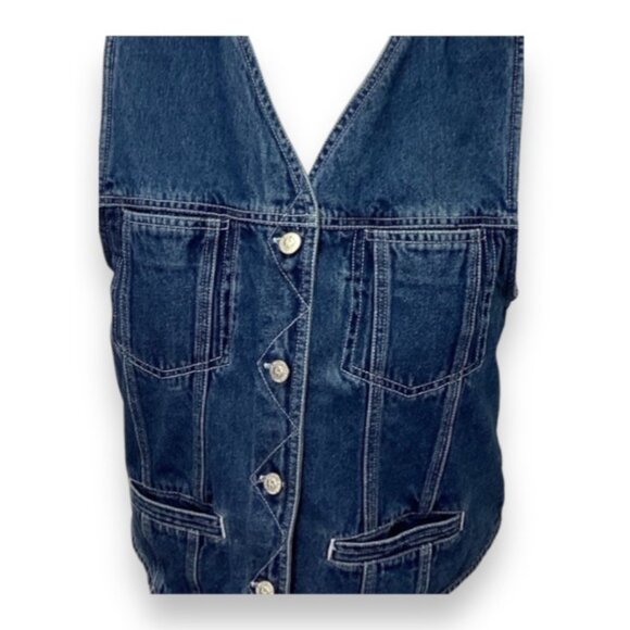 Ki-Ko-Mo Women’s Vintage Dark Wash Blue Jean Cotton Denim Vest, size M - Picture 2 of 8